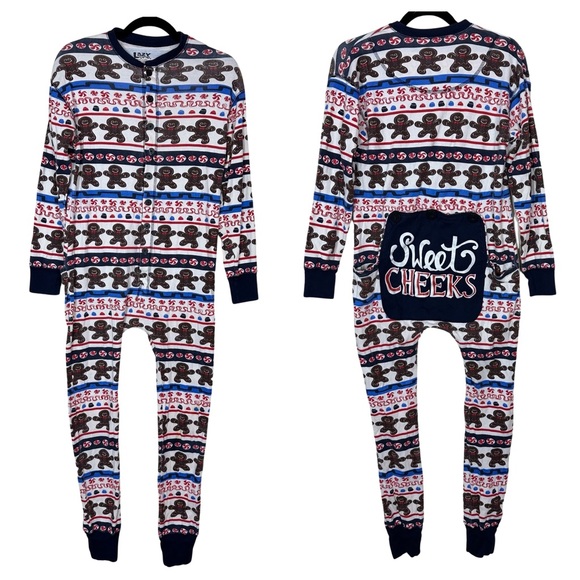 Lazy One Sweet Cheeks Drop Seat Open Back Cotton Gingerbread One Piece Pajamas S - Picture 1 of 10
